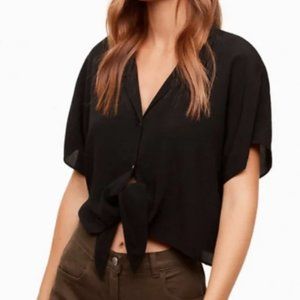 Aritzia Wilfred Free Tie-Front Blouse in Black